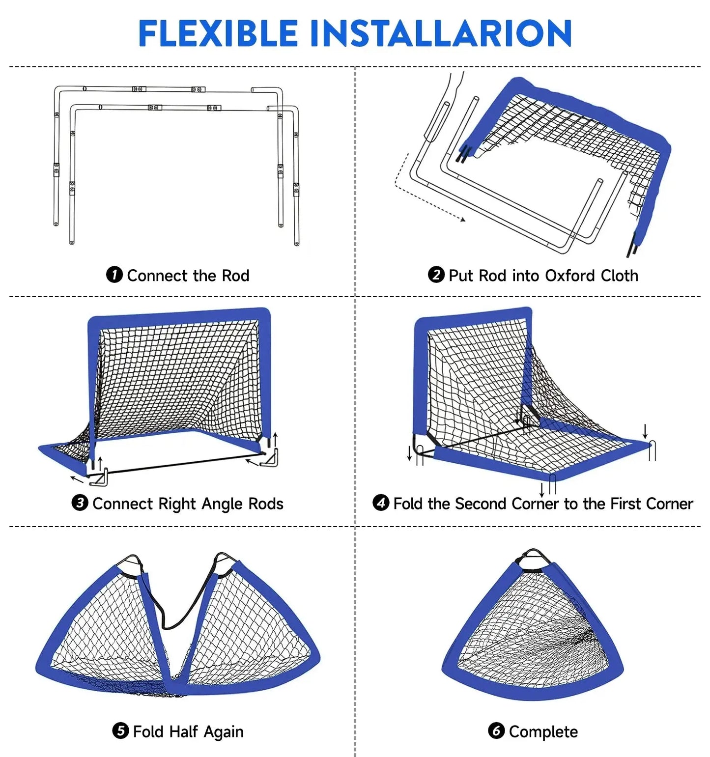 Portable Set of 2 Soccer Goals, 4X3Ft Folding Soccer Net for Backyard Training for Kids and Teens,Blue