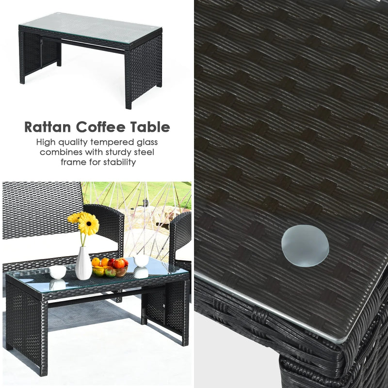Transform Your Outdoor Space with Our Stylish 4-Piece Cushioned Rattan Sofa Set and Coffee Table