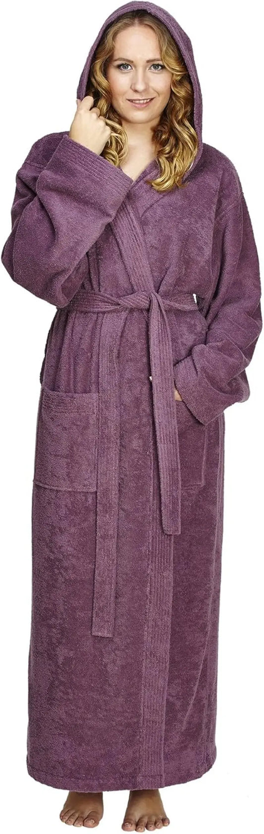 Women'S Pacific Hooded Turkish Cotton Bath Robe with Full Length Options