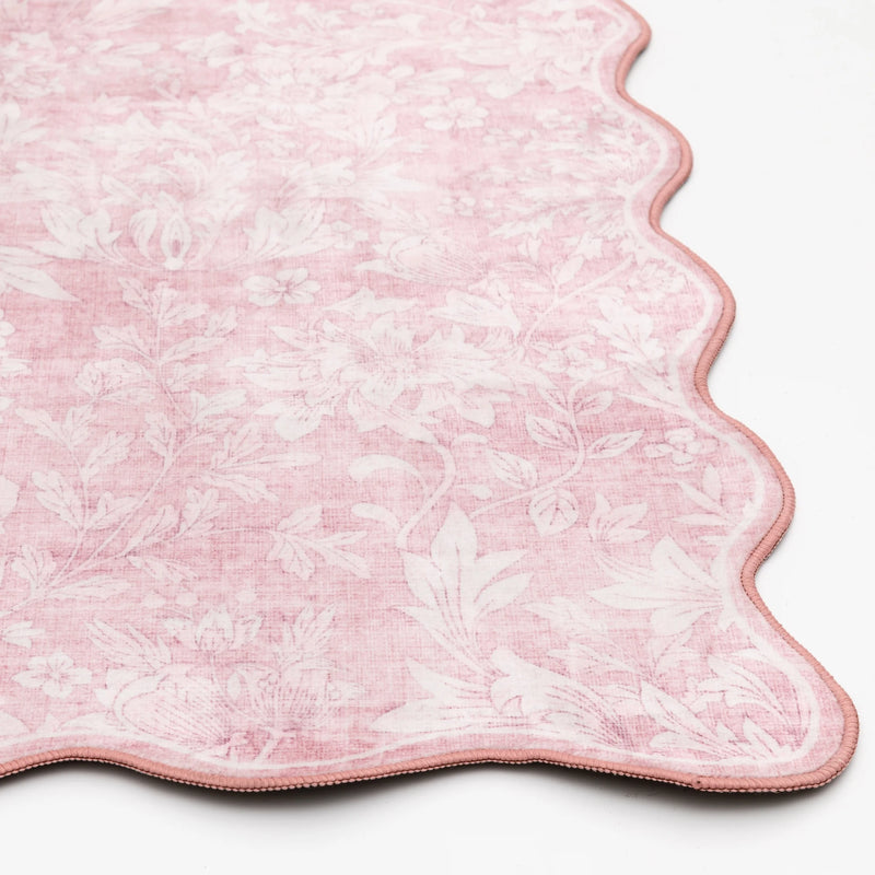 4'X5'6" Pink Feather Faux Fur Scalloped Indoor Area Rug