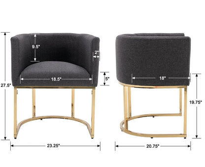 Modern Linen Dining Chair, Mid-Century Upholstered Barrel Kitchen Chairs Fabric Side Chair with Metal Legs and Curved Back for Living Room Dining Room Bedroom, Charcoal