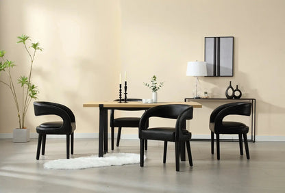 Modern Dining Chairs Set of 2, PU Upholstered Barrel Kitchen Chairs with Open Back, Lovely Dresser Chair, Comfy Dining Side Chairs for Dining Room Bedroom Living Room, Black