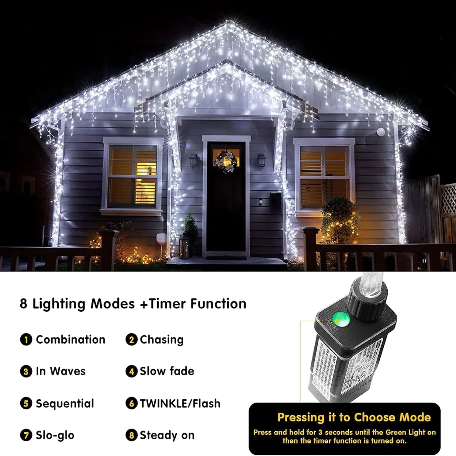 Illuminate Your Holidays with Our 400LED Cool White Outdoor Christmas Lights - Perfect for Every Celebration! 8 Enchanting Modes to Create the Ideal Ambiance!