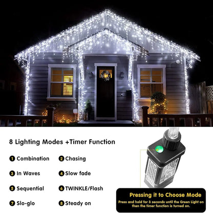 Illuminate Your Holidays with Our 400LED Cool White Outdoor Christmas Lights - Perfect for Every Celebration! 8 Enchanting Modes to Create the Ideal Ambiance!
