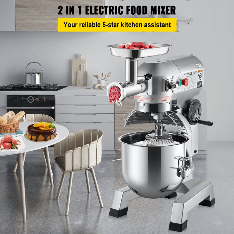 Professional 20Qt Commercial Electric Stand Mixer with 3 Speed Options and Meat Grinding Function