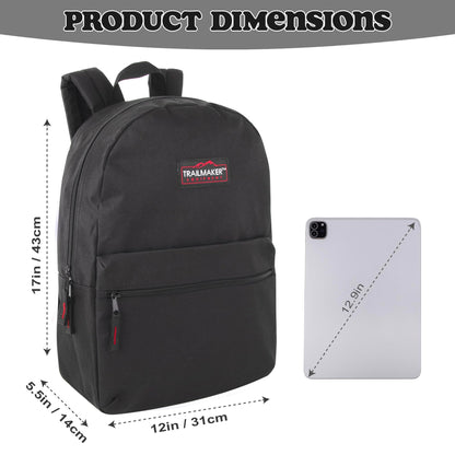 Solid Color 17 Inch Backpacks with Front Accessory Pocket and Dual Zipper Closure