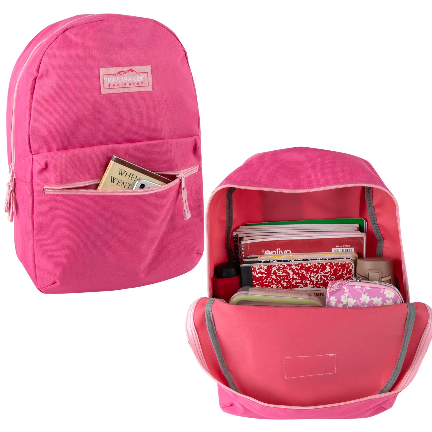 Solid Color 17 Inch Backpacks with Front Accessory Pocket and Dual Zipper Closure