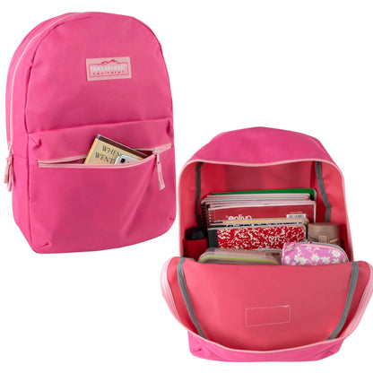 Solid Color 17 Inch Backpacks with Front Accessory Pocket and Dual Zipper Closure