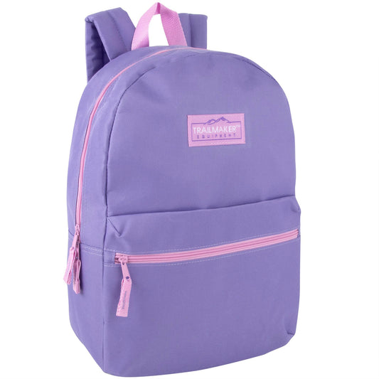 Solid Color 17 Inch Backpacks with Front Accessory Pocket and Dual Zipper Closure