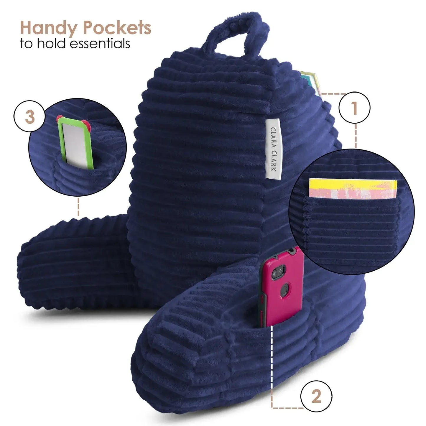 Cut Plush Striped - Shredded Memory Foam Bed Rest Pillow with Arms, Navy