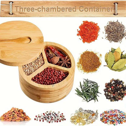Expertly crafted, this bamboo seasoning container includes a secure lid and a convenient spoon for precise use. Our3Designs