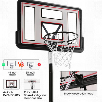 44" Basketball Hoop Adjustable Height 6.56'-10' Goal Durable Outdoor Portable Basketball System(Teens/Adults)