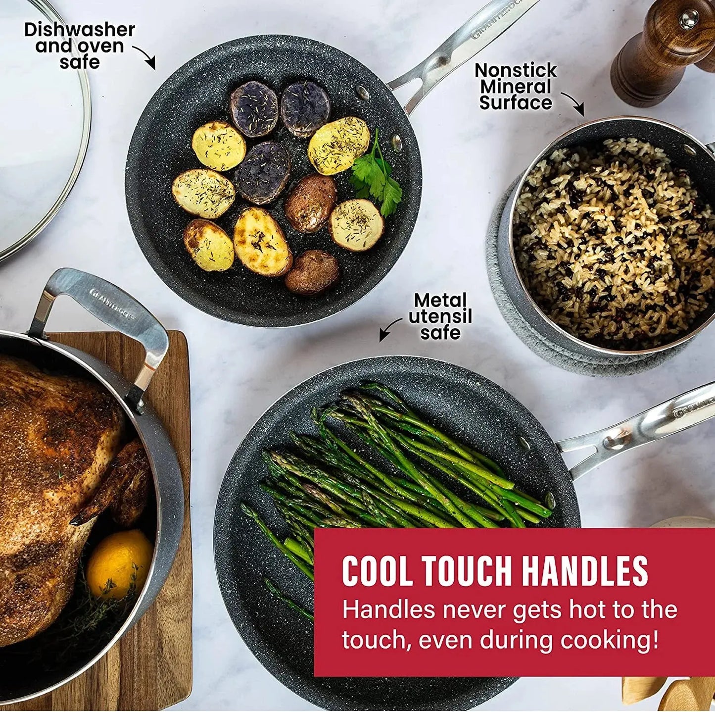 10-Piece Nonstick Cookware Set in Black - Includes Frying Skillet, Sauce Pan, and Stock Pot