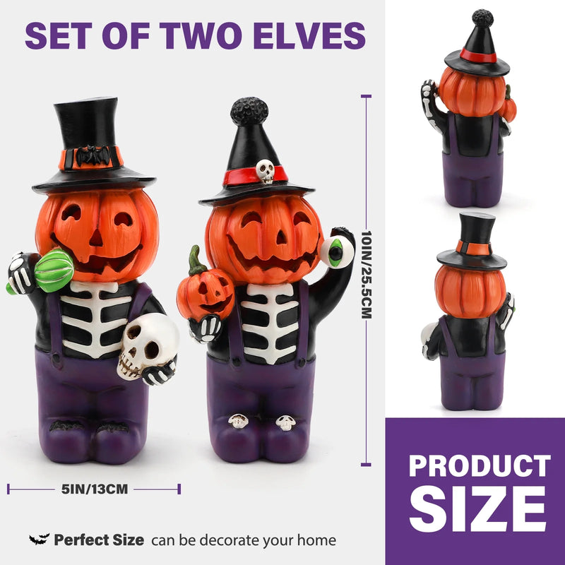 Spook Up Your Space with These Light-Up Pumpkin Skeleton Figurines - Perfect for Halloween! 🎃💀✨
