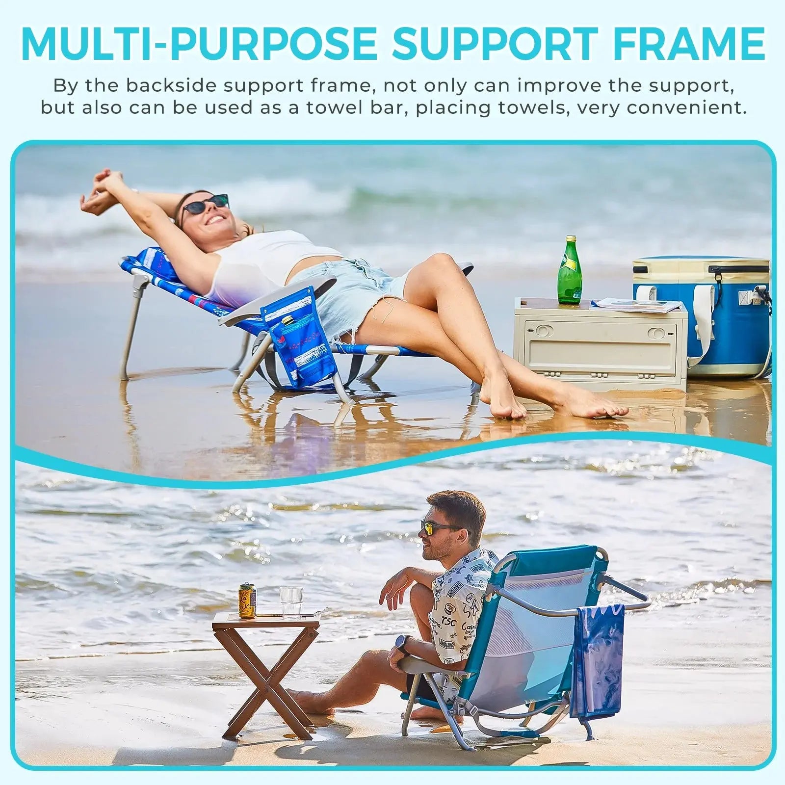 Ultimate Comfort: 4-Position Adjustable Backpack Beach Chair - Lightweight Aluminum Relaxation with Headrest, Cup Holder, and Towel Rack - Holds Up to 265 lbs!