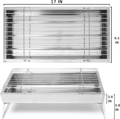 17" in Portable Tabletop Grill, Charcoal Barbecue Grill, Stainless Steel Portable Folding Tabletop Charcoal Grill for Shish Kabob Burgers & Meat Steak.