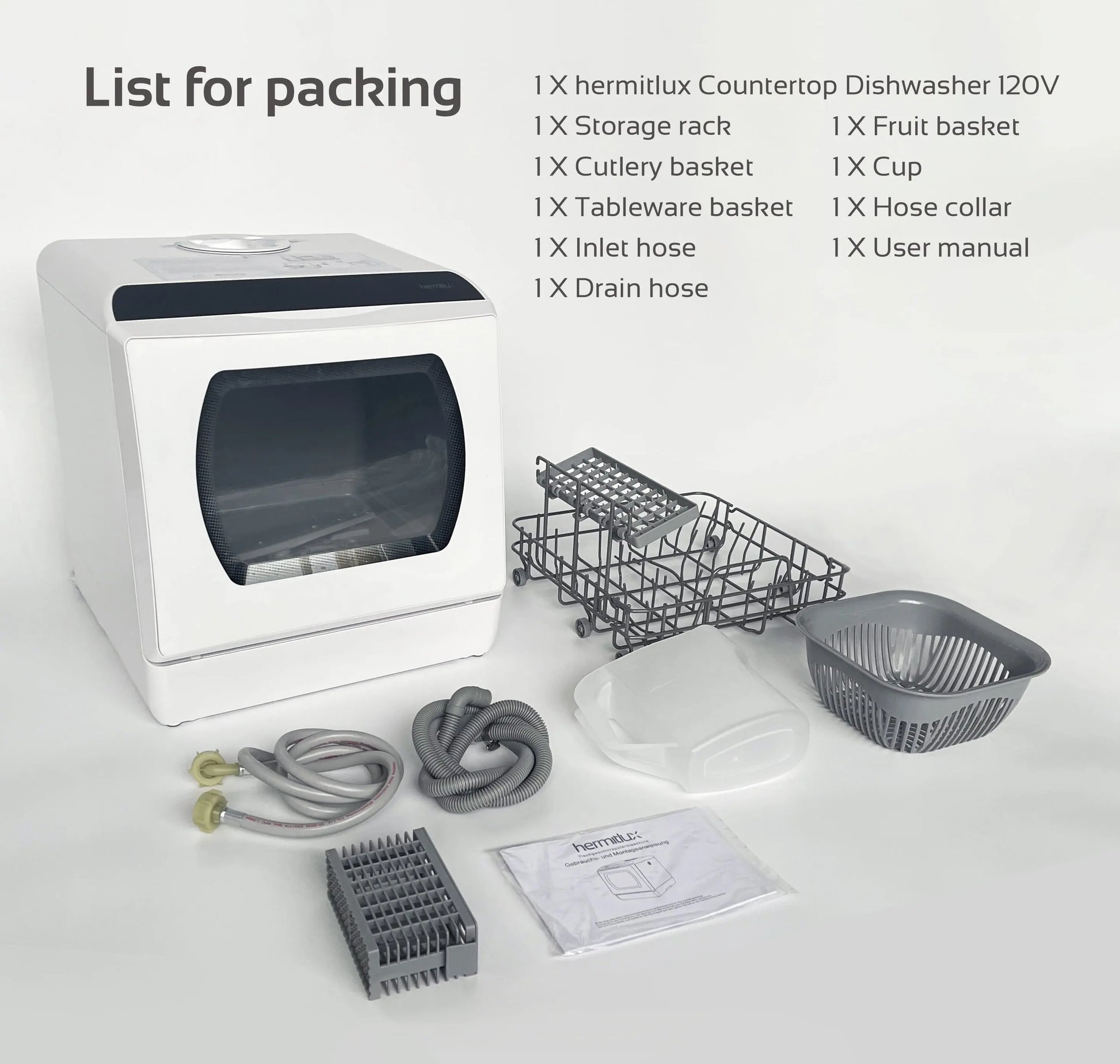 Portable Countertop Dishwasher, 5 Washing Programs, 5L Built-In Water Tank and Air-Dry Function, HMX-DW03