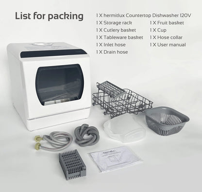 Portable Countertop Dishwasher, 5 Washing Programs, 5L Built-In Water Tank and Air-Dry Function, HMX-DW03