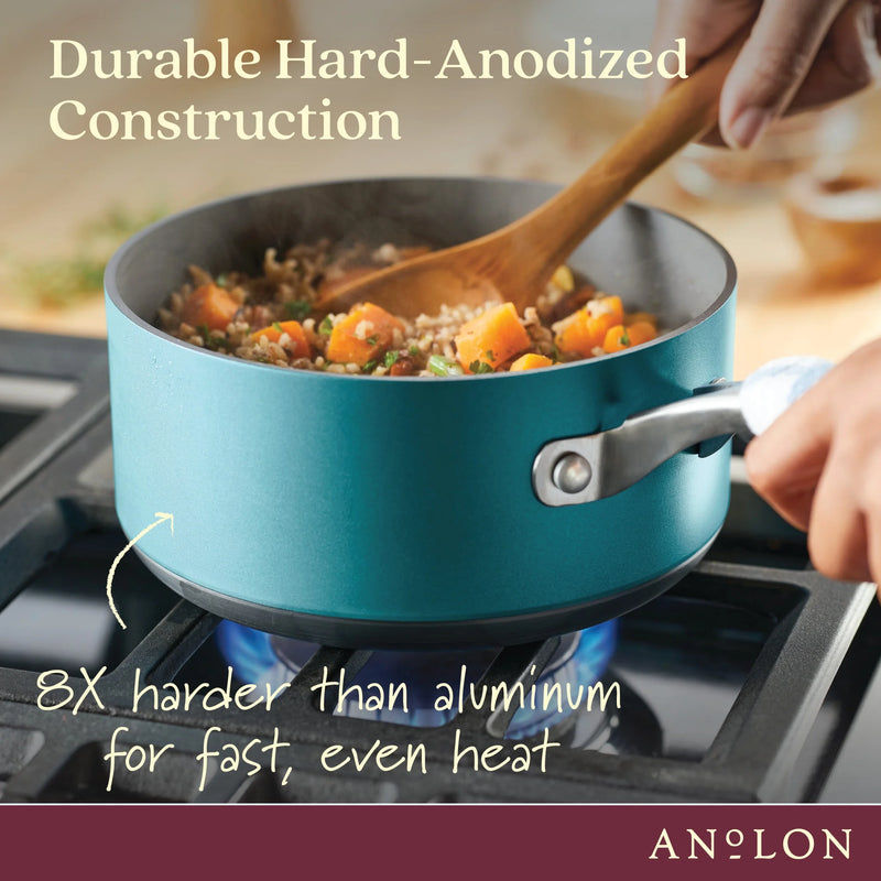 Achieve 8 Piece Hard Anodized Nonstick Pots and Pans Set, Teal