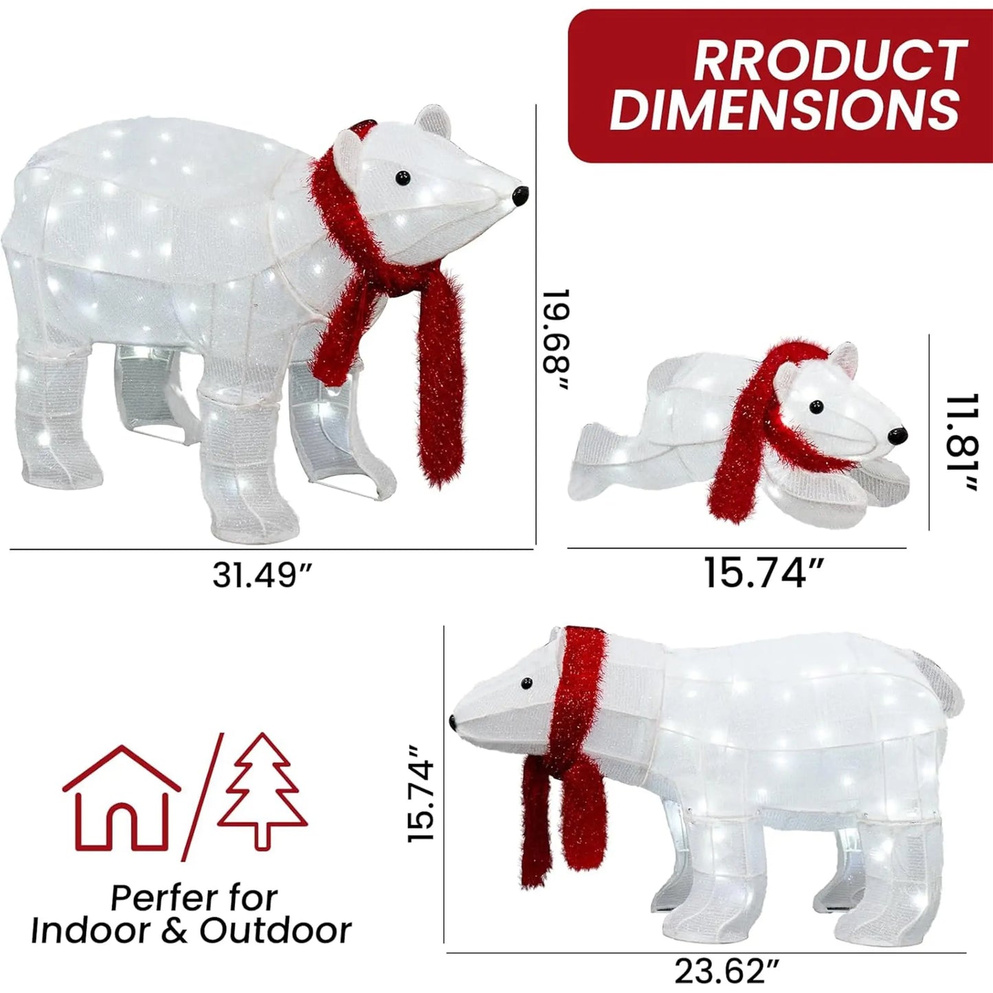 Enchanting 3-Piece Lighted Polar Bear Family Set for Magical Outdoor and Indoor Christmas Decor - 210 Warm LED Lights Included!