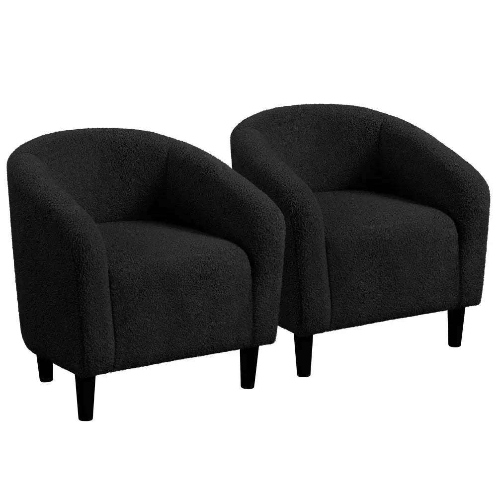 Upholstered Boucle Club Chair Accent Barrel Chair, Black