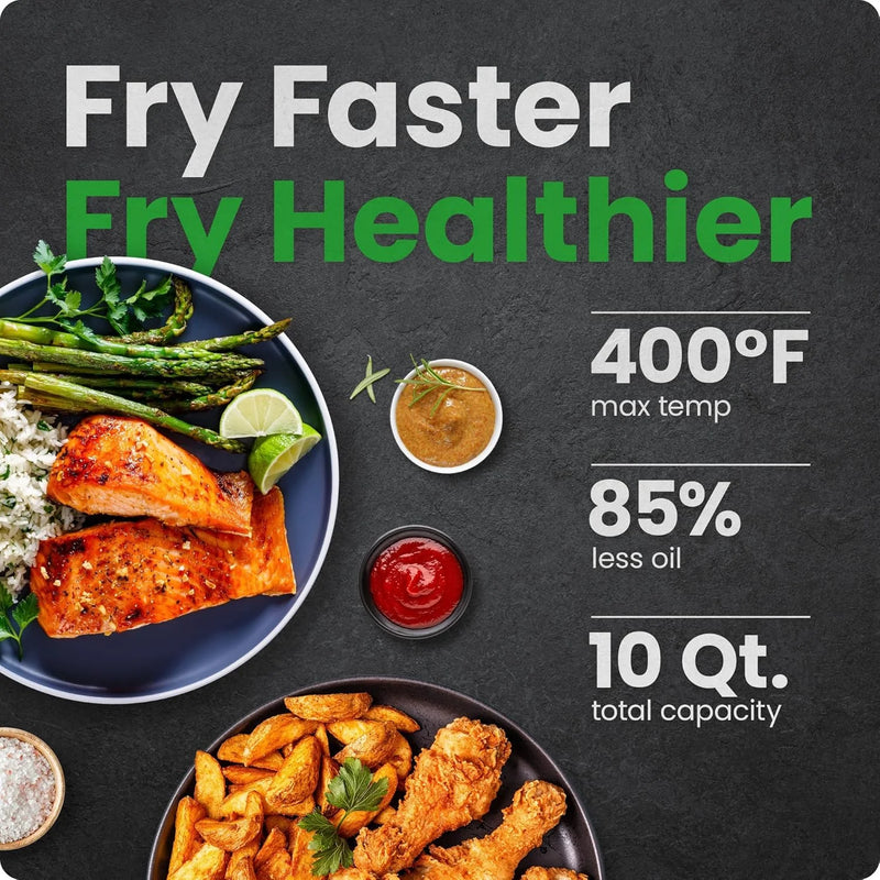 Multifunctional Digital 10 Qt. Air Fryer+ Rotisserie, Fry, Roast & Bake, 17 Presets - Black