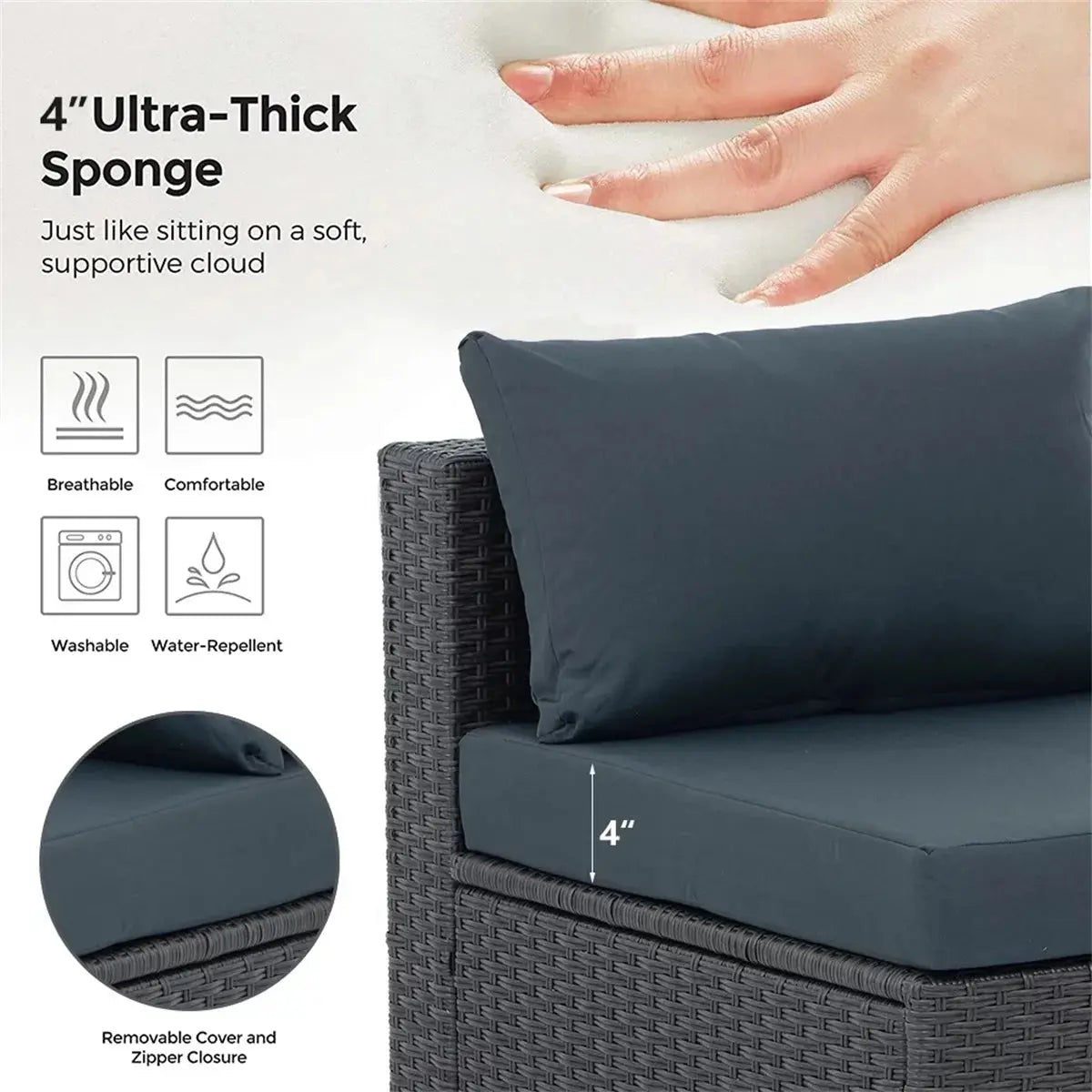 7 Piece Patio Furniture Sets Outdoor Sectional PE Rattan Outdoor Furniture Patio Conversation Set with Cushions and Glass Coffee Table, for Balcony Lawn and Garden, Dark Gray