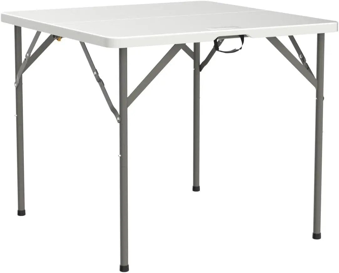 34" Fold in Half Square Table, Bi-Folding Commercial Table, Portable Plastic Dining Card Table for Kitchen or Outdoor Party Wedding Event, White