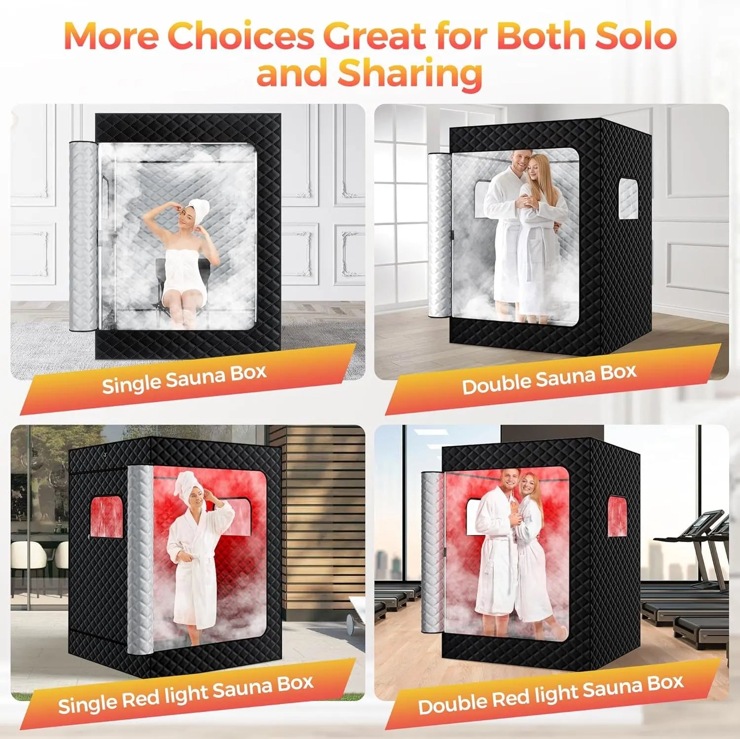 Upgraded 2 Person Portable Infrared Sauna Box with 5-Layer Waterproof, 2 Steamers, 2 Folding Chair for Spa, Indoor, Outdoor, Gym, Pilates, 71”X 36”X 49”, Black-2 Person
