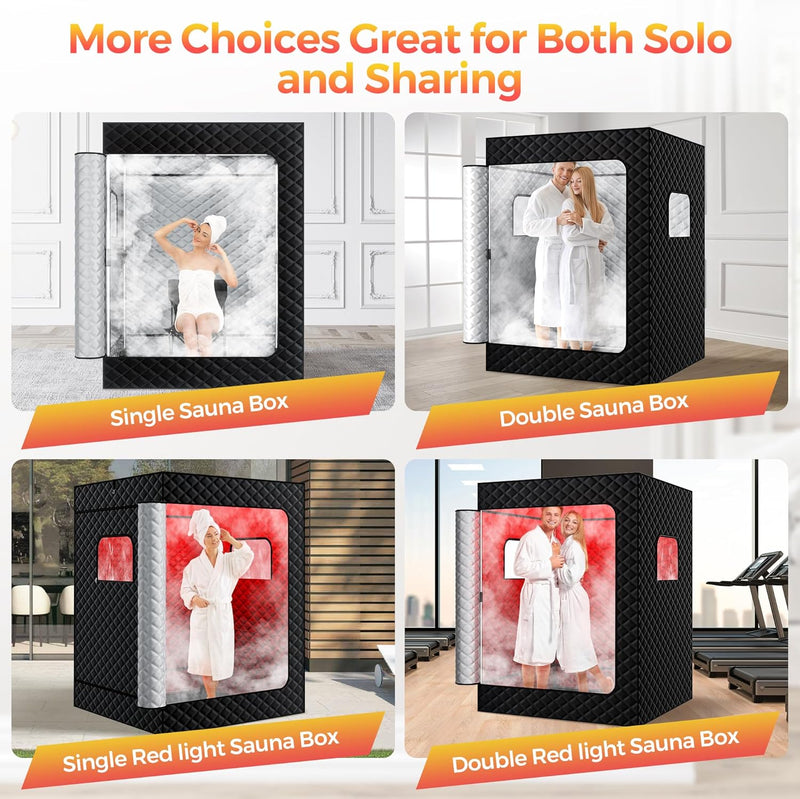 Upgraded 2 Person Portable Infrared Sauna Box with 5-Layer Waterproof, 2 Steamers, 2 Folding Chair for Spa, Indoor, Outdoor, Gym, Pilates, 71”X 36”X 49”, Black-2 Person