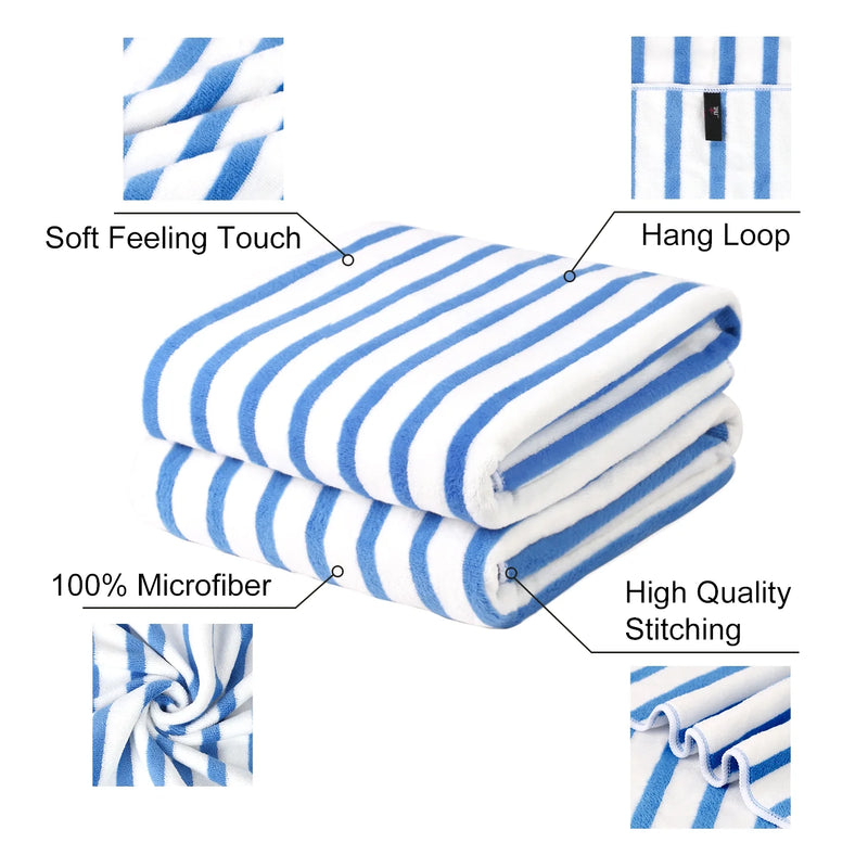 Premium 2-Piece Microfiber Bath Towel Set, Fast-Drying and Highly Absorbent, 30" x 60", Blue