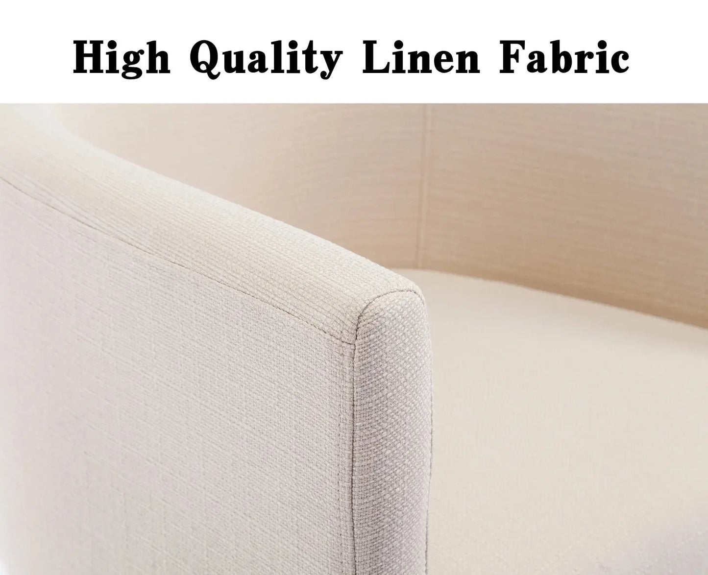 Modern Linen Dining Chair, Mid-Century Upholstered Barrel Kitchen Chairs Fabric Side Chair with Metal Legs and Curved Back for Living Room Dining Room Bedroom, Cream