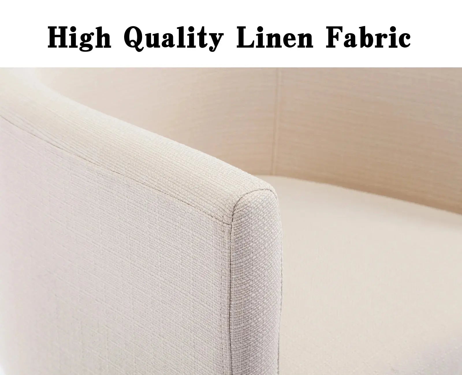 Modern Linen Dining Chair, Mid-Century Upholstered Barrel Kitchen Chairs Fabric Side Chair with Metal Legs and Curved Back for Living Room Dining Room Bedroom, Cream