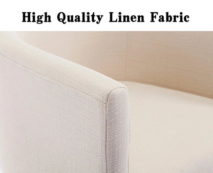 Modern Linen Dining Chair, Mid-Century Upholstered Barrel Kitchen Chairs Fabric Side Chair with Metal Legs and Curved Back for Living Room Dining Room Bedroom, Cream