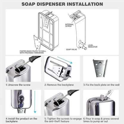 Soap Dispenser Wall Mount 304 Stainless Steel Commercial Hand Soap Dispenser, Manual Liquid Gel Soap Dispenser for Bathroom