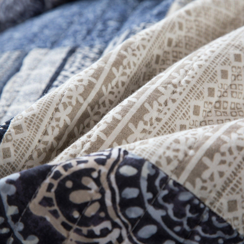 DaDa Bedding Bohemian Denim Blue Elegance Patchwork Cotton Bedspread Set (JHW-660) DaDalogy Bedding Collection