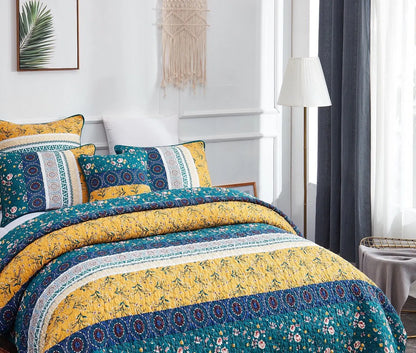 DaDa Bedding Bohemian Patchwork Bed of Wild Flowers Floral Gardenia Green Bedspread Set (JHW-886) DaDalogy Bedding Collection