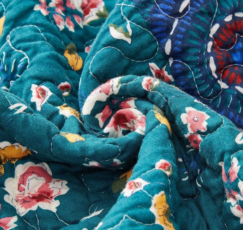 DaDa Bedding Bohemian Patchwork Bed of Wild Flowers Floral Gardenia Green Bedspread Set (JHW-886) DaDalogy Bedding Collection