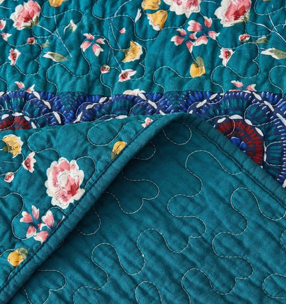 DaDa Bedding Bohemian Patchwork Bed of Wild Flowers Floral Gardenia Green Bedspread Set (JHW-886) DaDalogy Bedding Collection