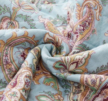 DaDa Bedding Bohemian Burgundy Red Velvet Trim Floral Paisley Patchwork Cotton Bedspread Set (JHW-868) DaDalogy Bedding Collection