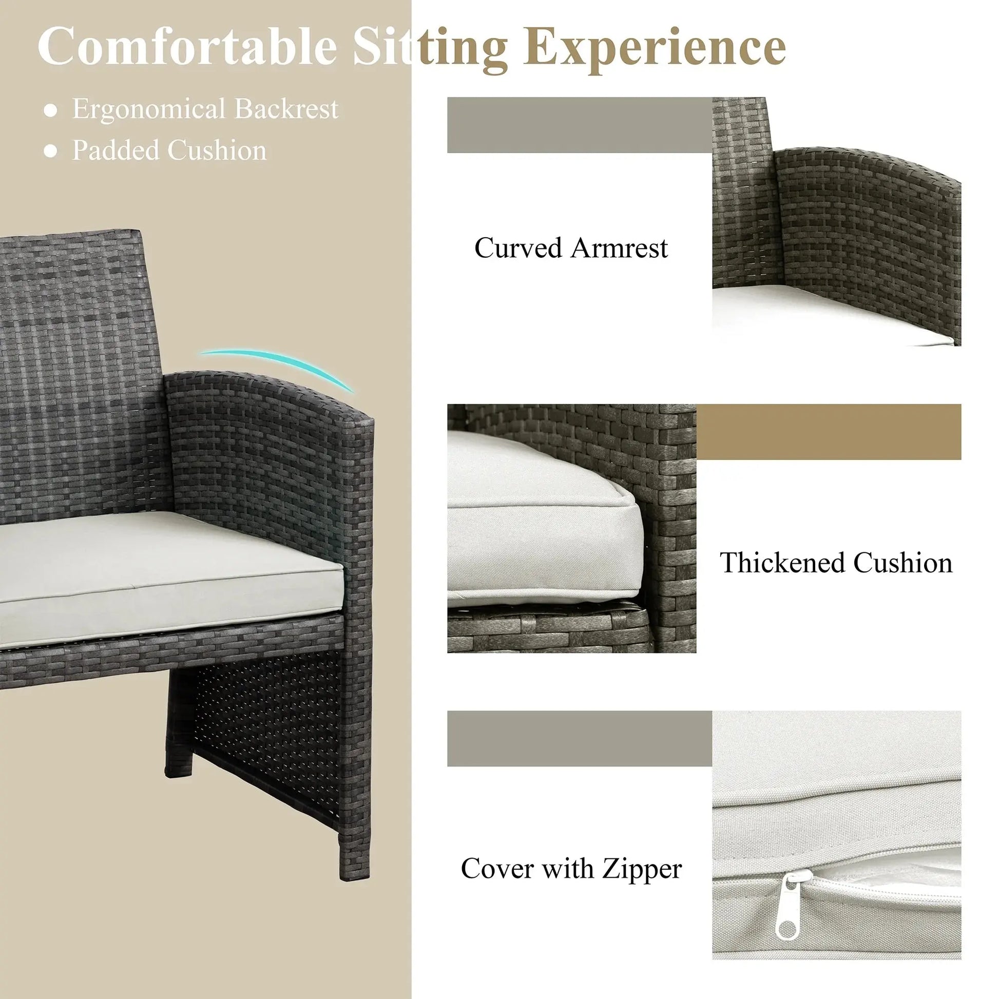 4-Piece Patio Rattan Furniture Set with Cushions & Tempered Glass Tabletop, White