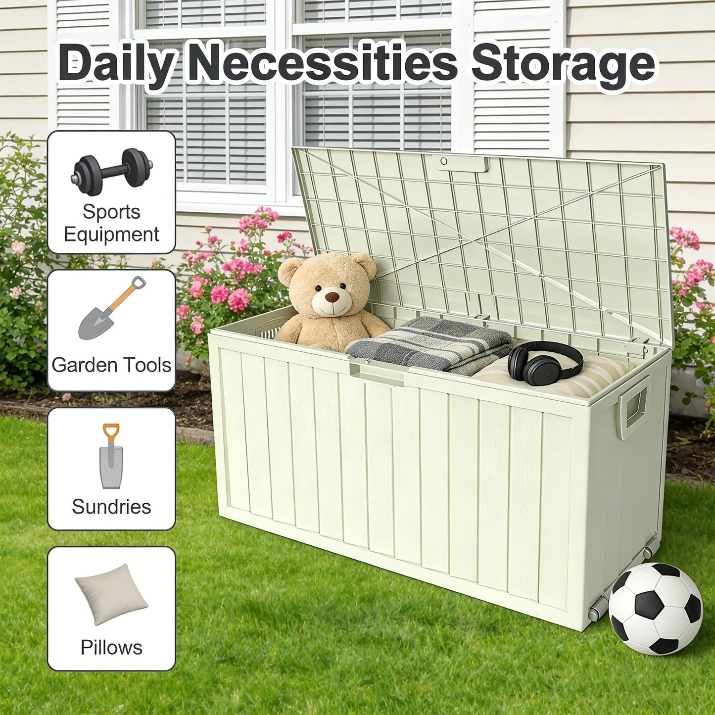 75-Gallon Outdoor Storage Box with Handles - Upgraded