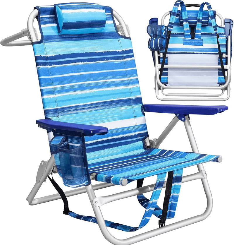 Chill in Style: Portable Backpack Beach Chairs with Cup Holder & Towel Rack! 🏖️🌊🪑