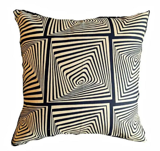 African Print Fabric Pillow Cover - Black Beige Abstract Pattern Reflektion Design