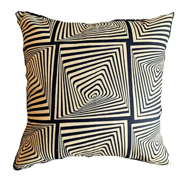 African Print Fabric Pillow Cover - Black Beige Abstract Pattern Reflektion Design