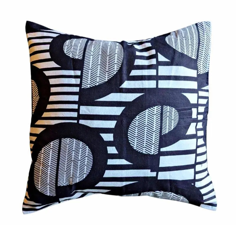 African Print Fabric Pillow Cover - Black White Abstract Pattern Reflektion Design