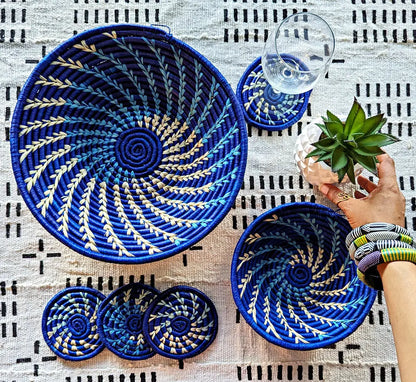 Large Blue White Woven African Basket Reflektion Design