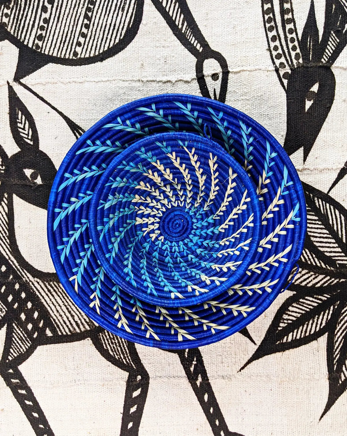 Large Blue White Woven African Basket Reflektion Design
