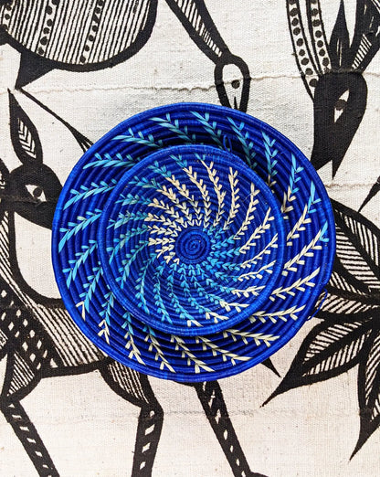 Large Blue White Woven African Basket Reflektion Design