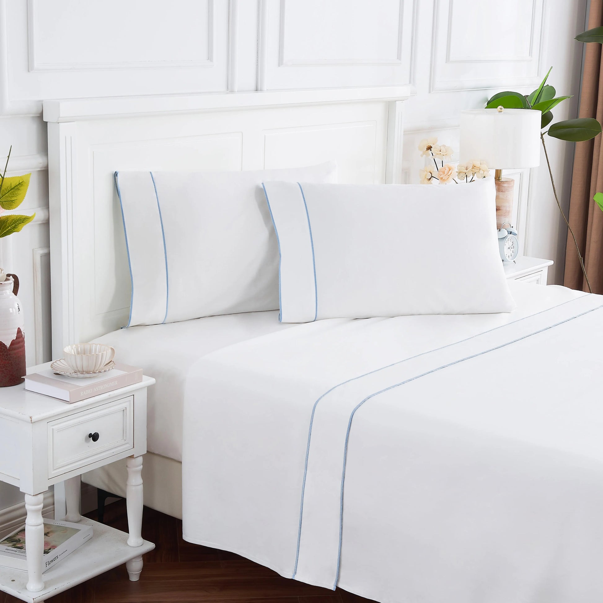 600 Thread Count Framed Sateen Embroidered Cotton Pillowcase Pair Mélange Home